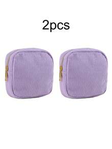 半个方形灯芯绒化妆包收纳袋，扁平洗漱包，旅行化妆洗漱包。可用于收纳化妆品、文具，或作为多功能日常包使用，是学生和上班族的理想之选。