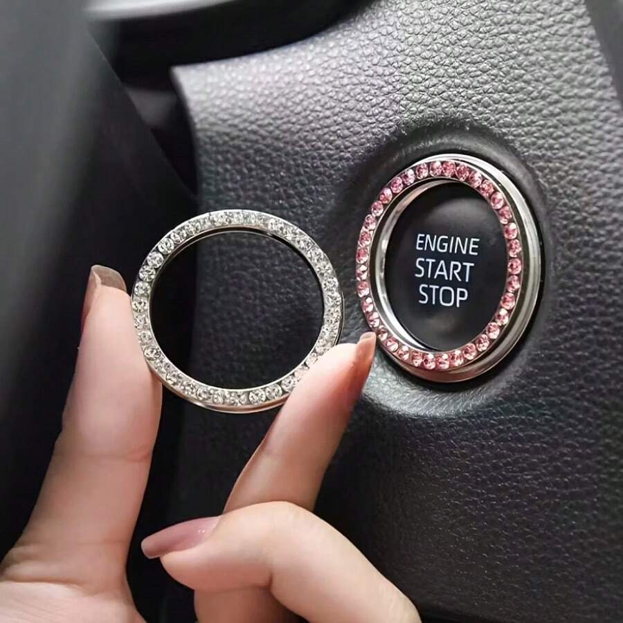 1pc Crystal Rhinestone Car Engine Start Stop Decoration Ring, Bling Car Interior Accessories For Women, Push To Start Button Cover Sticker, A Decorative Ring For The Car'S Start Button, Featuring A One-Touch Start And Embellished With Artificial Diamonds, Designed For Girls As A Car Accessory - Decorative Ring - View 1
