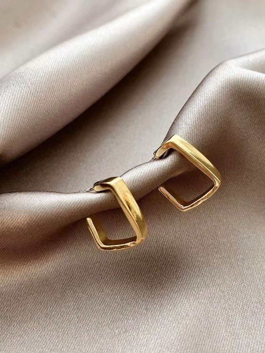 1 par de pendientes de botón cuadrados dorados de estilo minimalista, con diseño geométrico hueco, elegantes y versátiles, regalo para vacaciones/Día de San Valentín