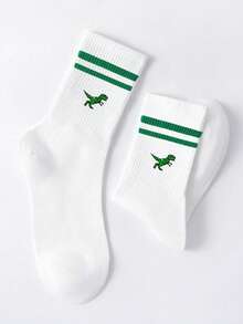 1/3/5双装男士白色船袜，随机款式，恐龙条纹，经典舒适透气，趣味新颖，个性化情人节礼物，送给男友，四季皆宜