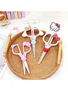 1把KT猫咪不锈钢剪刀，可爱文具，手工剪刀，多功能布料剪刀套装，卡哇伊手工用品，塑料材质，蝴蝶结形手柄，心形设计，适合学校和办公室使用 - 彩色 - 查看 4