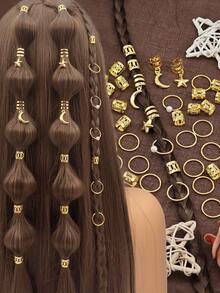 46pcs/Set Vintage Star & Moon Pearl Decorated Hair Scrunchies, Hair Clips, Hair Accessories For Women & Girls - Gold - View 1