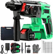 Rotomartillo Inalámbrico 21V SDS-Plus 2200W Pico 4 en 1 con 2 Baterías 4.0Ah y 14 Accesorios, Taladro Perforador Martillo Demoledor Cincelador Profesional(Rojo) - VERDE - Ver 8