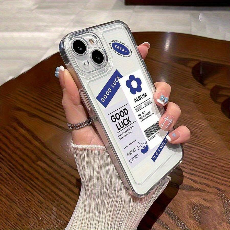 Un estuche de teléfono transparente con flores azules y patrones de letras, compatible con modelos de  11, 12, 13, 14, 15, 16, así como Pro Max,  Plus  serie .Es un regalo genial para novias, novios o amigos. - Color mezclado 1-1188 - Ver 1