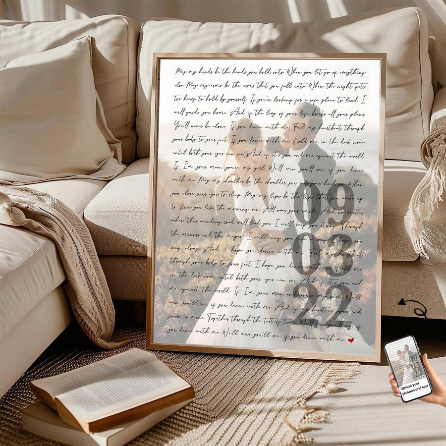 1件个性化定制婚礼首舞歌词海报，结婚纪念日礼物，送给她的第一个情人节礼物，可定制海报，墙面装饰，相框