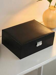 1个PU皮革可上锁首饰盒，双层大容量首饰盒，带可拆卸首饰托盘，耳环项链戒指收纳盒，优雅双层皮革首饰盒 - 可上锁耳环戒指盒，便携式旅行首饰盒，双抽屉PU皮革首饰盒 - 彩色 - 查看 20