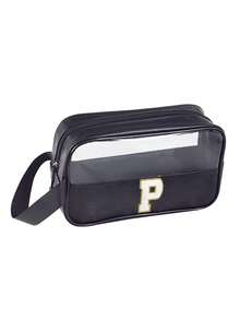 Nécessaire transparente de PVC para maquiagem, com letras, à prova d'água, portátil, em chenille, com zíper, organizador de maquiagem minimalista com inicial, ideal para viagens e uso no banheiro. Ótima opção de presente para mães e mães. Perfeita para a praia, toalhas e outras atividades de praia. Ideal para férias de inverno e outono, perfeita para o Dia dos Namorados. - Preto - Pequeno - Ver 27