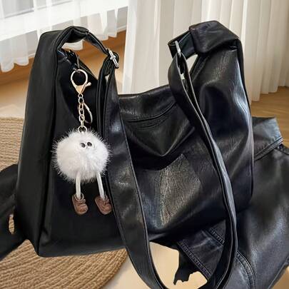 Bolsa de mano sintética negra vintage recomendada para mujeres, gran capacidad, correa ajustable, cierre de cremallera, forro de poliéster, bolsa de hombro multiusos casual formal, estilo de bolsa vintage, bolsa sintética de temporada superior