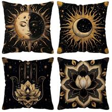 TOPSSCTR 4pcs, Meditation, Lotus, Sun, Moon And Stars Throw Pillow Cover, Comfortable Soft Cushion Covers With Zipper Closure, 45 X 45 Cm Printed Pillowcase Suitable For Home Sofa Decoration, Ramadan Decor, Without Pillow Cores - Multicolor - View 11
