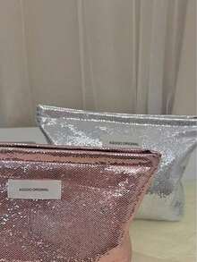 Portable, Stylish, Shiny Large Capacity Makeup Bag With Pearl Pendant, Travel Makeup Storage Bag, Toiletry Bag Organizing Bag, Suitable For Toiletries, Cosmetics, Makeup Brushes, Accessories, Travel, Home Storage, Travel Essentials, Dormitory Supplies