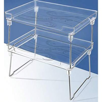 Stackable Cabinet Organizers and Storage 2Packs Cabinet Shelf Organizers Cabinet Storage Shelf Rack Foldable Countertop Shelf Organizer Kitchen Counter Shelf Cabinet Storage Organization