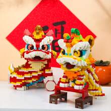 5000pcs Lion Dance Building Blocks, Micro Particle Building Block Set, Adult Building Block Set, High Difficulty Assembly Adult Stress Relief Building Blocks, Chinese New Year Decor, Creative Desktop Decoration, Festive Decor, New Year Gift - New Year Lion Dance Building Block Set - View 9