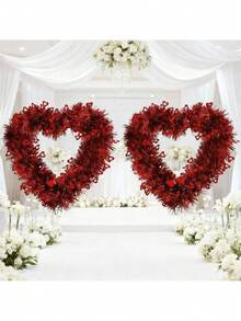 30cm Large Red Heart Shaped Wreath, Suitable For Valentine's Day, Wedding, Party Decoration - Multicolor - View 2