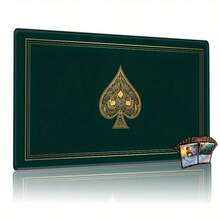 1 件复古扑克牌图案游戏垫 - 大尺寸橡胶防滑表面，金色装饰边和优雅的绿色背景，适用于集换式卡牌游戏和角色扮演策略游戏 - 游戏垫可保护玩家 - 采用优质材料制成，可用作鼠标垫、桌面垫、书桌鼠标垫或桌面装饰 - 彩色 - 查看 2