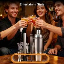 10-teiliges Cocktail Shaker Set aus Edelstahl mit Holzständer – Barzubehör Set für Home Bar & Cocktail Liebhaber - Standard - Übersicht 6