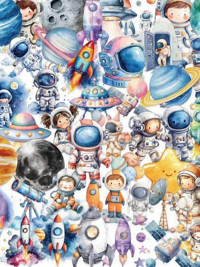 50PCS Astronauts Stickers Packaging Waterproof Transparent PET Booklet Decoration Guitar Notebook Waterproof Stickers