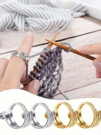 Adjustable Metal Crochet Ring Stands, All-Season Crafting Finger Hooks For Knitting And Crochet - White & Golden,Crochet Tension Ring For Crochet Knitting, Adjustable Yarn Guide Ring For Crocheting Needle Accessories