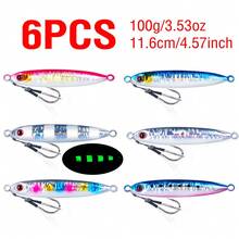 6pcs Metal Lure Baits, 10-100g Slow Sinking Casting Lures With 3D Luminous Eyes And Assist Hooks, Suitable For Sea Fishing - Multicolor - View 13