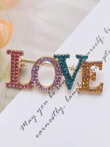 1pc Love Letter Brooch, Simple & Versatile Crystal Embellished, Valentine's Day Accessory - Letter - View 2