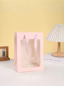 1/5pcs Elegant Square Gift Bags With Clear Window, Suitable For Displaying Bouquets, Baby Shower, Mother's Day, Christmas, Valentine's Day Flower Gifts, Ideal For Giving Small Gifts, Holiday Parties, Wedding Gift Boxes, Birthday Gift Bags, Gift Packaging Bags, Flower Shop Gift Bags, Ladies' Gift Bags, Gift Bags, Retail Packaging Decorations, Suitable For Shopping, Parties, Weddings, Birthdays, Holidays, Valentine's Day, Teacher's Day And Other Occasions.