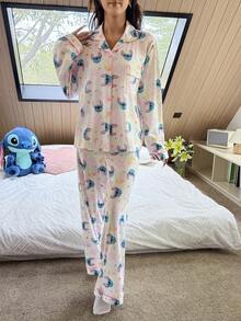Disney Stitch Print Pajama Set - Multicolor - View 4