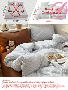 4件套薄荷绿黑条纹床上用品，亲肤柔软舒适，可机洗合成纤维材质（1个被套+1个床单+2个枕套），卧室装饰，节日礼物，不含填充物，枕套图案随机裁剪