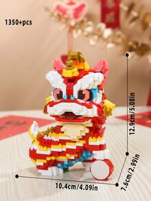 5000pcs Lion Dance Building Blocks, Micro Particle Building Block Set, Adult Building Block Set, High Difficulty Assembly Adult Stress Relief Building Blocks, Chinese New Year Decor, Creative Desktop Decoration, Festive Decor, New Year Gift - New Year Lion Dance Building Block Set - View 5