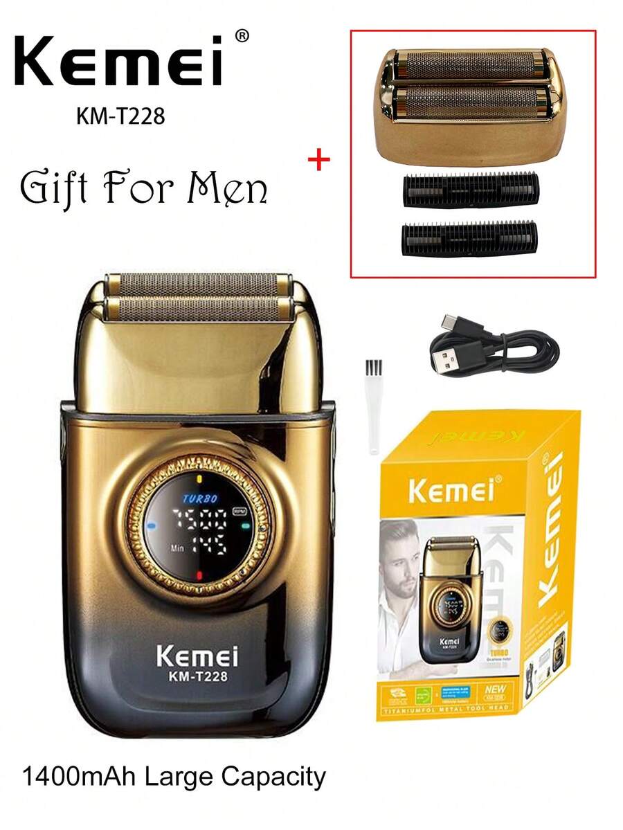 Kemei 新款1400mAh锂离子电池男士电动剃须刀，速度可调，往复式设计，强劲马达，轻松去除面部毛发，生日好礼 KM-T228