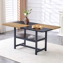 Rectangular Dining Table In Industrial Design, 160x90x76 Cm, For 4-6 People, Brown/Black, With Multifunctional Storage Shelf, For Living Room, Kitchen & Dining Area. - 黑色 - 查看 4