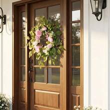 Artificial Flower Wreath Faux Rose Peony Eucalyptus Leaves Hanging Decorations For Wedding Holiday Party Home - Pink - View 3