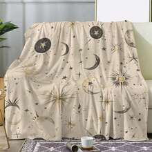 Retro Moon, Star And Sun Printed Blanket,Super Soft Flannel Printed  Blanket,As Birthday Gifts, Family, Wedding, Souvenir Blankets, Polyester Blankets Suitable For All Seasons, Washable, Machine Washable, Lightweight, Breathable, Comfortable, Warm, Unique, 280gsm For Him, Her Personalized Ideal Gifts For Her, Him, Family, Boyfriend, Girlfriend, Father, Family, Mother, Lover, Daughter, Son, Grandfather, Grandmother, Teacher,Doctor, Nurse,Friend, Classmate, Pet. Perfect Nap, Camping, Travel, Home, Daily Life, Office Decoration, Birthday, Anniversary, Valentine's Day, Thanksgiving, Graduation Season,Christmas, Halloween, Mother's Day, Father's Day, Wedding, New Year Gifts ,Sofa,Bed,Car,Bedroom,Living Room,Office,  Outdoor Camping, Beach,Wall Decoration - 多色2 - 查看 4