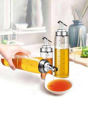 1 styck, oljedispenser i högborosilikatglas, olivoljeflaska, sojasåsvinägerdispenser, högtransparent glasoljebehållare, läckagesäker köksoljeflaska, oljebehållare, kryddolja, sojasås, vinägerbehållare, kryddflaska, glasoljedispenser och behållare för olivolja och ätbar olja, köksredskap