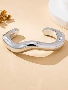 Women's Bracelet Set, Fashionable Asymmetrical Geometric Open Bangle Bracelet Set, Suitable For Daily Wear - Rose Red, Green, Silver - View 6