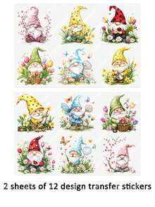 2pcs Spring/Summer Garden Floral Cute Gnome DIY UV DTF Transfer Stickers, Applicable For Crafts, Journals, Glass Cups, Coffee Mugs, Vases, Laptops, Phone Cases, Greeting Cards, Illustrations, Scrapbooks, Decorative Transfer Stickers, Home Decor, 2.7 Inch - Multicolor - View 11