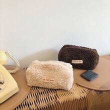 1个大容量毛绒化妆包，可爱迷你文具袋，化妆包，旅行必备 - 彩色 - 查看 3