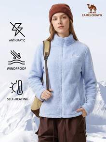 CAMEL CROWN 女士户外珊瑚绒外套，双面可穿的秋冬季抓绒大衣，加厚保暖，防静电，防风内衬 - 畢摩藍 - 查看 1