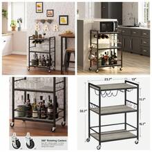 Bar Cart - Serving Cart For Home - Microwave Cart, Drink Cart, Mobile Kitchen Shelf With Wine Rack And Glass Holder, Rolling Beverage Cart BC01BG030 - Hy Lạp - Xem 2