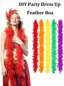Boa de plumas, accesorio de disfraz DIY para fiestas, bufanda de plumas de colores, adecuada para fiestas de cumpleaños, Halloween, Navidad, carreras, fiestas del té, Nochevieja, conciertos, decoración del hogar, bailes, bodas, actuaciones en el escenario, disfraces y accesorios de carnaval, artículos para fiestas - Multicolor - Ver 1