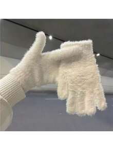 女士保暖抓绒冬季手套 - 触屏指套手套，柔软粉色/米色/蜜桃色/粉色抓绒袖口，弹性腕口，白色掌心设计，适用于智能手机，寒冷天气（休闲、智能手机、户外） - 多种颜色可选 - 彩色 - 查看 8