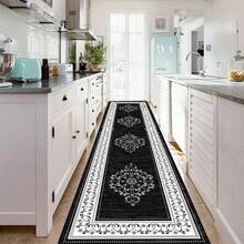 Luxury European Style Hallway Runner Rug - Extra Long Non-Slip Machine Washable Polyester Carpet, Black & White Large Floral Pattern, Oversized Design For Entrance, Bedroom & Hallway, High Traffic Areas, Modern Home Decor - 彩色 - 查看 2