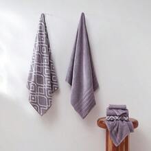 Modern Threads Amrapur Overseas - Juego de Toallas de algodón Peinado de 6 Piezas teñido a Rayas Oxford Jacquard sólido Ultra Suave de 500 g m² 100% [Lavanda Gris] - Lavanda - Ver 4