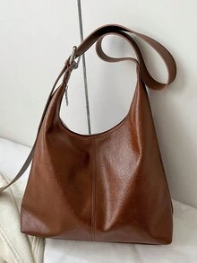 2026 New Fashion Solid Color Commuter Tote Bag, Minimalist Niche Design Underarm Bag, Stylish Large Capacity Shoulder Bag - Brown - View 11