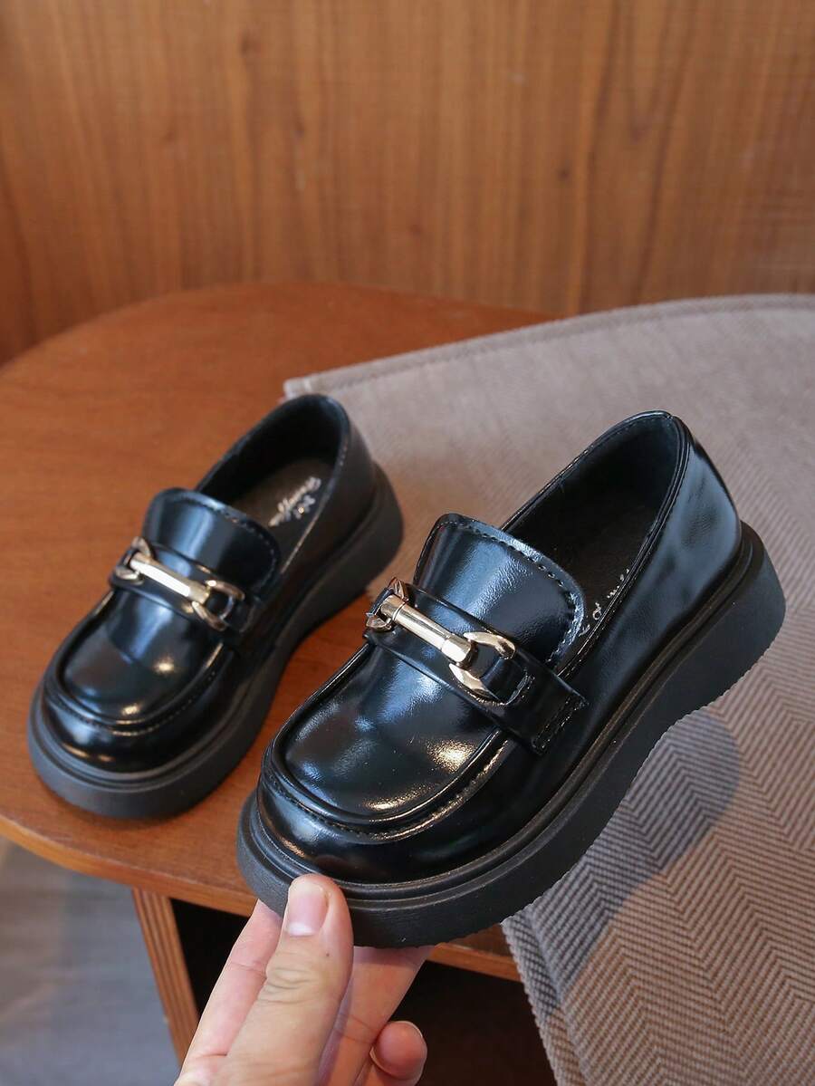 1双儿童平底休闲鞋，简约时尚百搭女童英伦风真皮学生鞋 - 黑色 - 查看 1