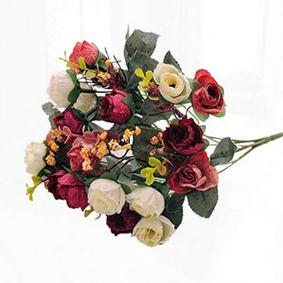 SISWIM Flores Artificiales Flores de simulación de Rosas arreglo de Flores de Seda decoración de Ramo de Flores Artificiales Decorativas decoración de Mesa Dried Flowers Color : 1