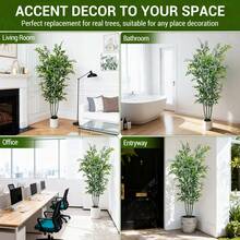 Árbol de ficus artificial de 1,2 m/1,5 m/1,8 m de alto para decoración del hogar, planta de ficus artificial de interior, planta de suelo falsa con maceta blanca, árbol de vegetación artificial para interior y exterior, decoración de jardín, oficina. - Verde - Ver 6
