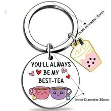 1pc Valentine's Day Teddy Bear Boba Tea Keychain, Versatile Couple Accessory - Multicolor - View 2