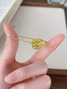 1 件不锈钢法式浪漫花卉手链，甜美风格，适合女性，装饰性珠宝配饰