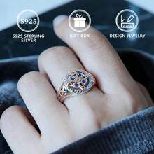 1 Peça Anel Feminino de Prata Esterlina S925 com Nó Celta Incrustado de Zircônia Sintética Colorida - Prata - Visão 3