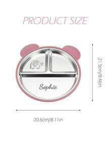 1 pieza Plato de acero inoxidable y silicona con base de succión personalizado con nombre y patrón para niños, plato de autoalimentación con impresión a pedido, artículo esencial para vajilla infantil - Multicolor - Ver 11