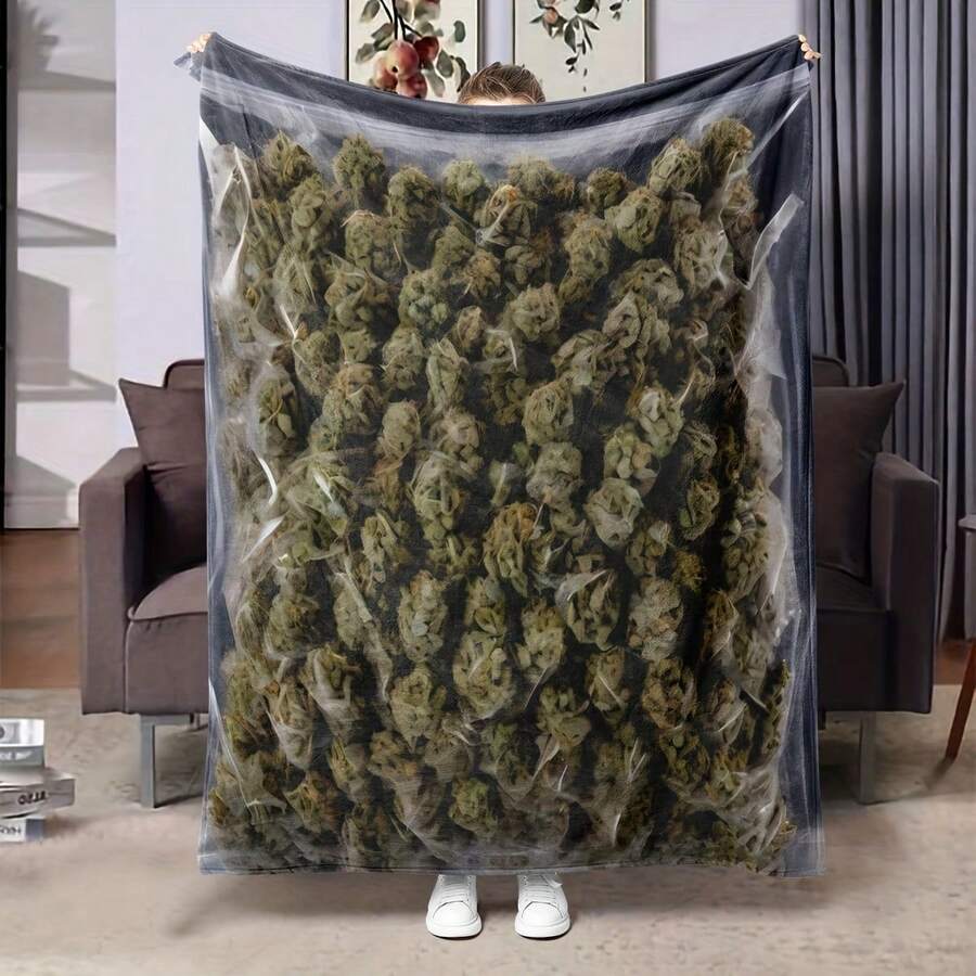 Dank Themed Plush Blanket| Soft, Breathable, Flannel Throw, Mixed Color, 250-300 G/², Polyester, Digital Printed, Suitable Office, Home, Car Use XLOO - Black - View 1